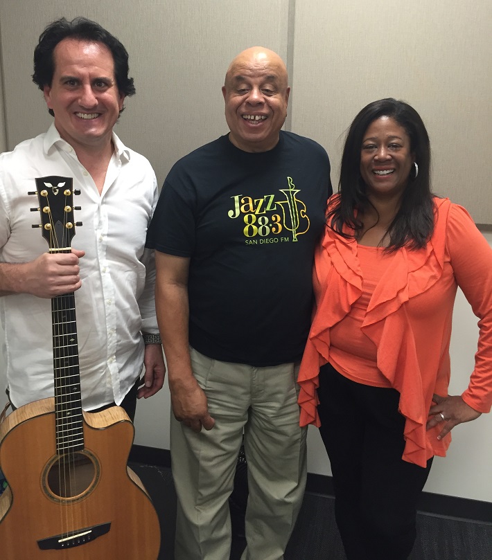 Shea Welsh, Afternoon Jazz Host Ron Dhanifu, and Michelle Coltrane in the Jazz 88.3 Studios, October 2, 2015